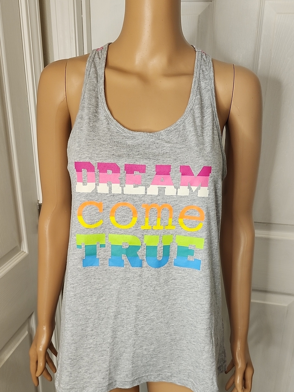 No Boundaries Gray Racerback Tank with Lace & Rainbow DREAM COME TRUE Graphic